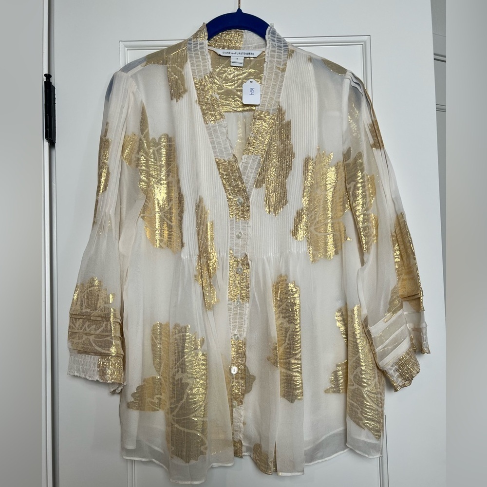 Diane Von Furstenberg Layla Sheer Gold Floral Top (6)